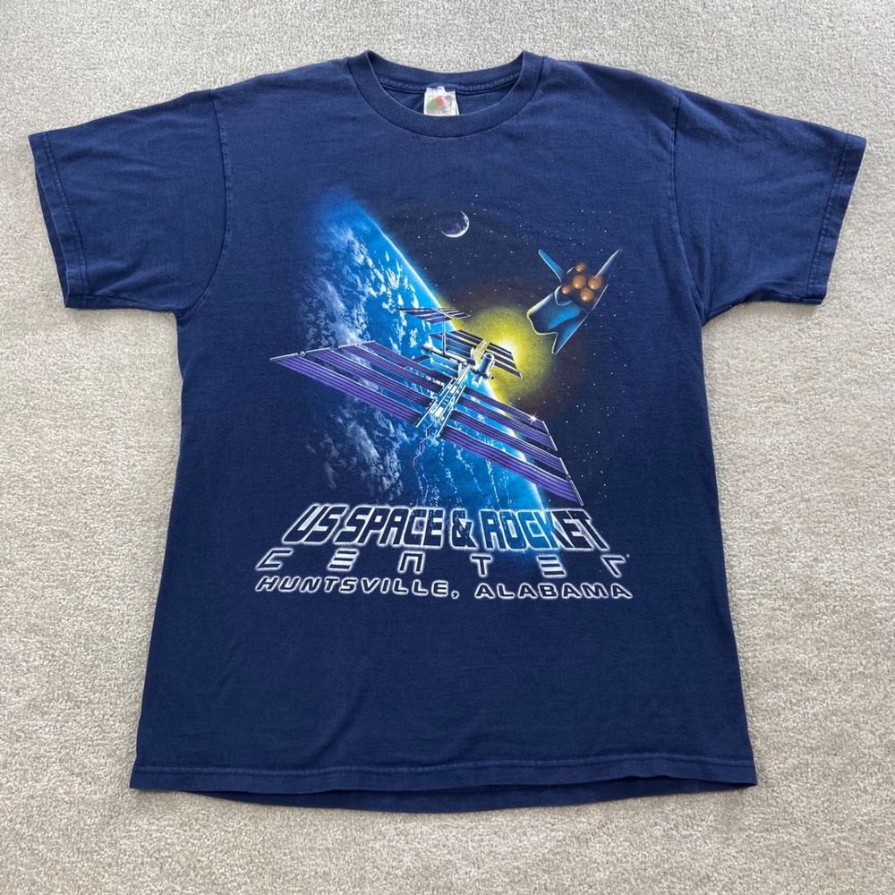 Vintage US Space & Rocket Center Mens L Navy Blue Graphic T-Shirt